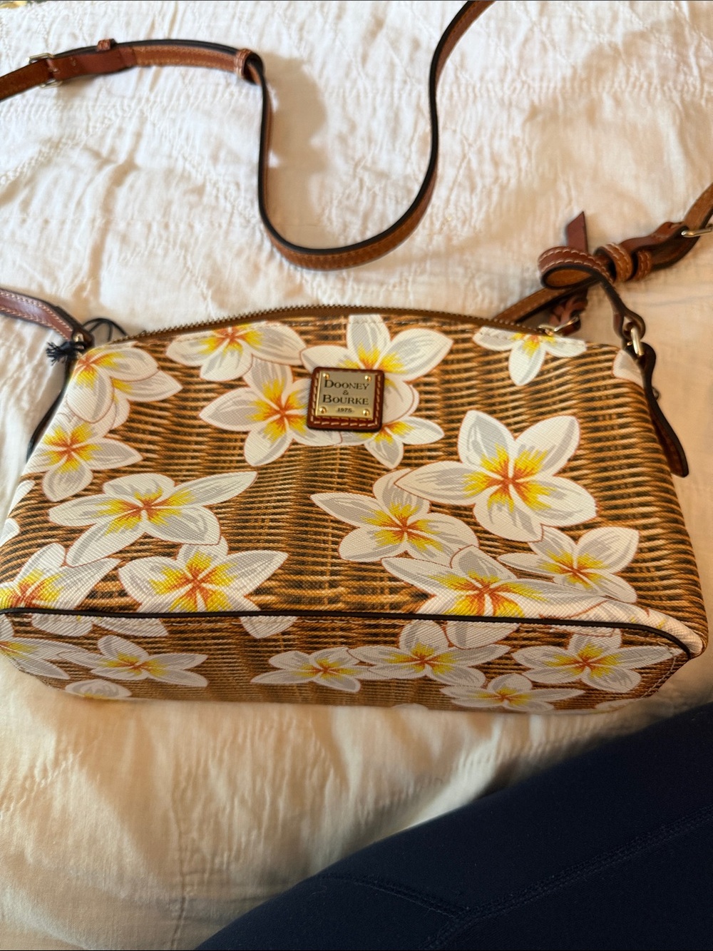 Dooney & Bourke Brown Wicker-Print Crossbody with White & Yellow Floral Print - Picture 2 of 3
